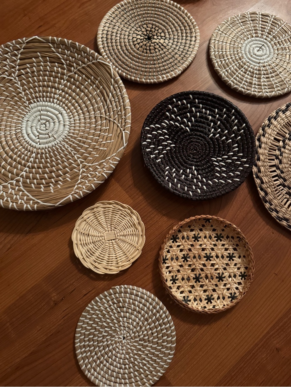 Handwoven Natural and White Decorative Wall Baskets - Set of 9 - Picture 3 of 3